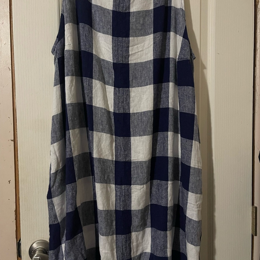 Blue and White Checkered Sleeveless Dress